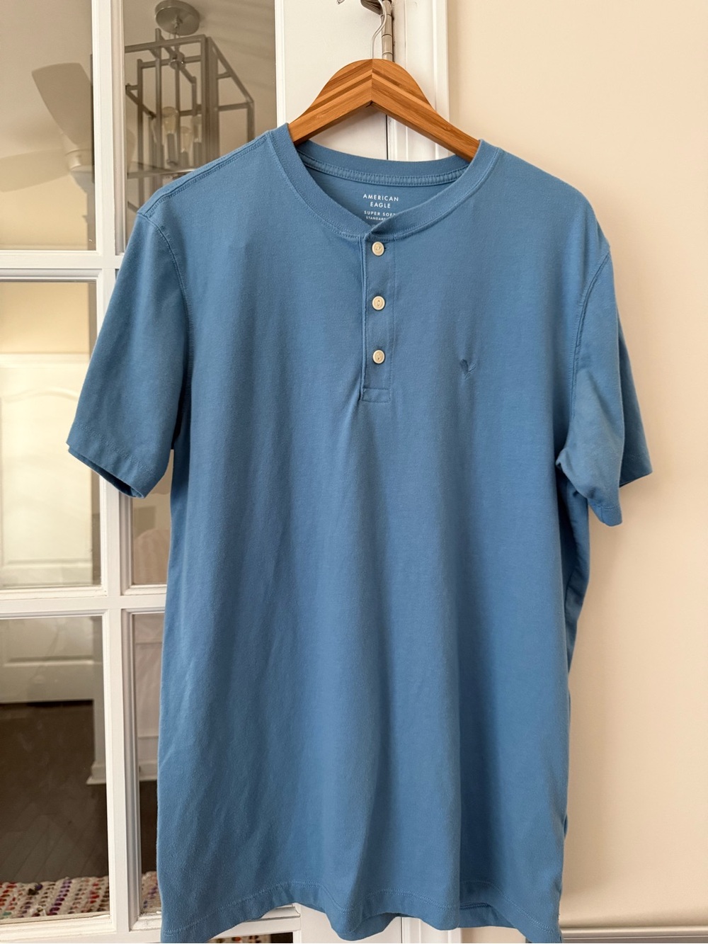 American Eagle Outfitters Dusty Blue Short-Sleeve Henley